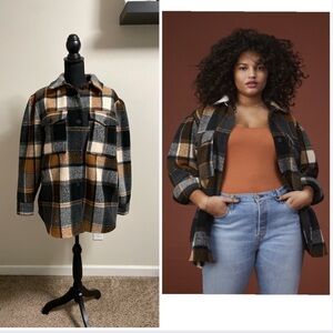 Treasure & Bond Plaid Puff Sleeve Shirt Jacket